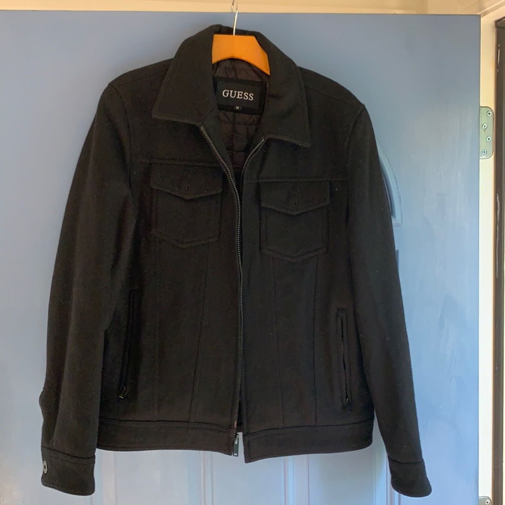Guess jacket.  Black wool.  Medium.  Like new.